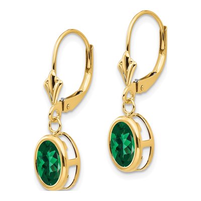 14K Yellow Gold Lab-Created Helenite Oval Leverback Earrings – view 2