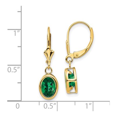 14K Yellow Gold Lab-Created Helenite Oval Leverback Earrings – view 4