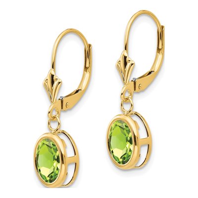 14K Yellow Gold Peridot Oval Leverback Earrings – view 3