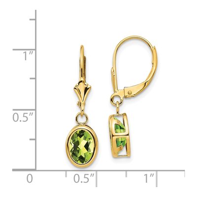 14K Yellow Gold Peridot Oval Leverback Earrings – view 5