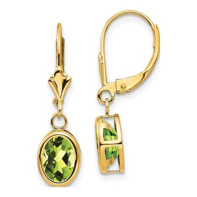 14K Yellow Gold Peridot Oval Leverback Earrings