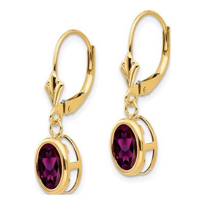 14K Yellow Gold Rhodolite Garnet Leverback Earrings – view 2