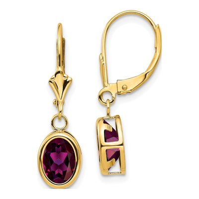 14K Yellow Gold Rhodolite Garnet Leverback Earrings