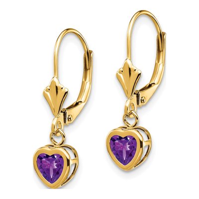 14K Yellow Gold Amethyst Heart Leverback Earrings – view 3