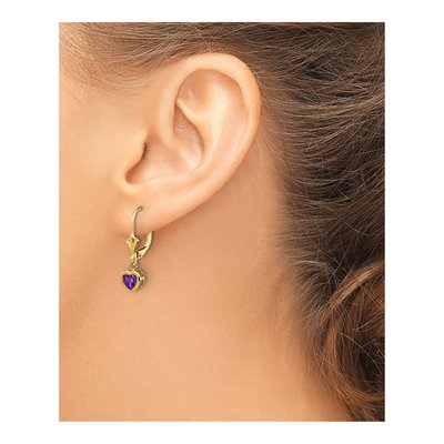 14K Yellow Gold Amethyst Heart Leverback Earrings – view 4