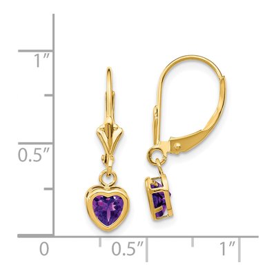 14K Yellow Gold Amethyst Heart Leverback Earrings – view 5