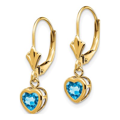 14K Yellow Gold Swiss Blue Topaz Heart Leverback Earrings – view 2