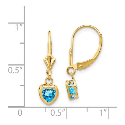 14K Yellow Gold Swiss Blue Topaz Heart Leverback Earrings – view 4