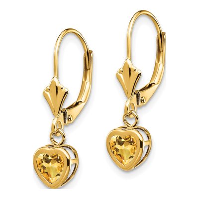 14K Yellow Gold Citrine Heart Leverback Earrings – view 2