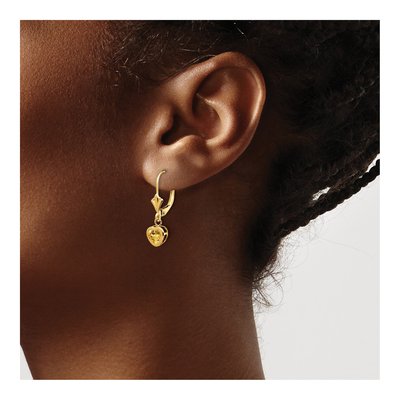 14K Yellow Gold Citrine Heart Leverback Earrings – view 3
