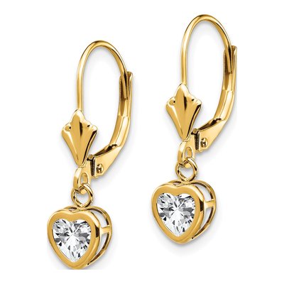 14K Yellow Gold CZ Heart Leverback Earrings – view 2
