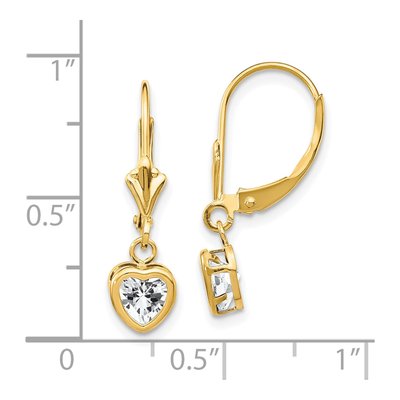 14K Yellow Gold CZ Heart Leverback Earrings – view 4