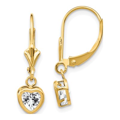 14K Yellow Gold CZ Heart Leverback Earrings