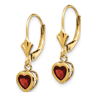 14K Yellow Gold Garnet Heart Leverback Earrings – view 2