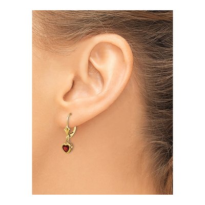14K Yellow Gold Garnet Heart Leverback Earrings – view 3