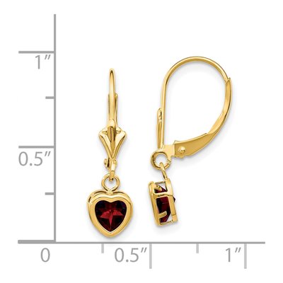 14K Yellow Gold Garnet Heart Leverback Earrings – view 4