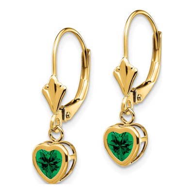 14K Yellow Gold Lab-Created Helenite Heart Mount St Helens Leverback Earrings – view 2