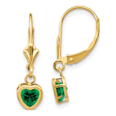 14K Yellow Gold Lab-Created Helenite Heart Mount St Helens Leverback Earrings
