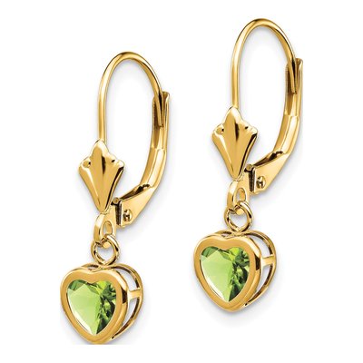 14K Yellow Gold Peridot Heart Leverback Earrings – view 2