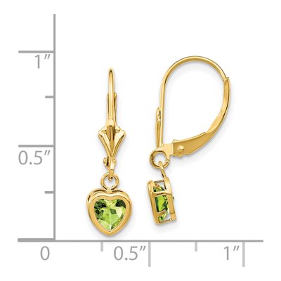 14K Yellow Gold Peridot Heart Leverback Earrings – view 4