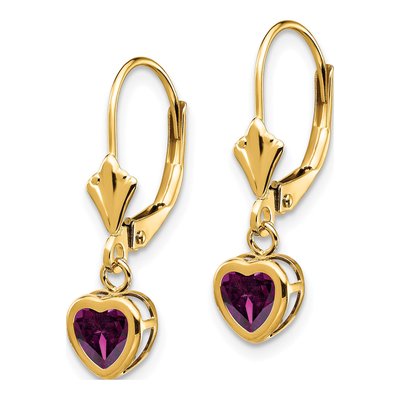 14K Yellow Gold Rhodolite Garnet Heart Leverback Earrings – view 2