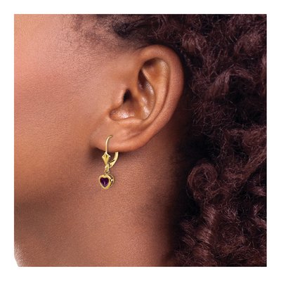14K Yellow Gold Rhodolite Garnet Heart Leverback Earrings – view 3