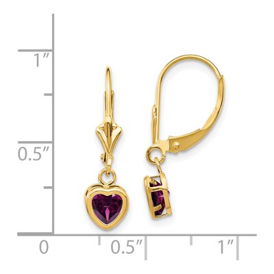 14K Yellow Gold Rhodolite Garnet Heart Leverback Earrings – view 4