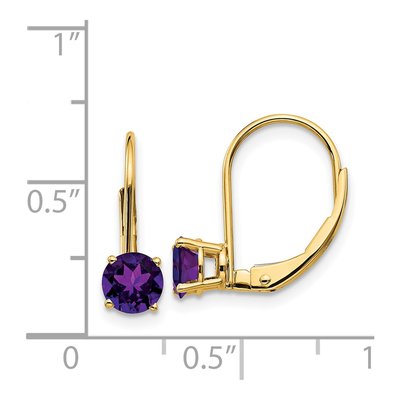 14K Yellow Gold Amethyst Round Leverback Earrings – view 5