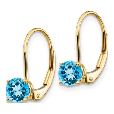 14K Yellow Gold Swiss Blue Topaz Round Leverback Earrings – view 3