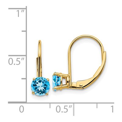 14K Yellow Gold Swiss Blue Topaz Round Leverback Earrings – view 5