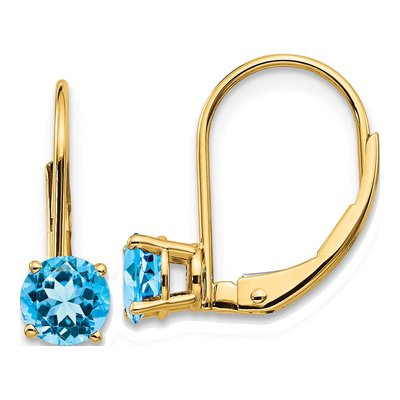 14K Yellow Gold Swiss Blue Topaz Round Leverback Earrings