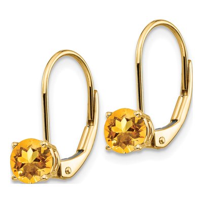 14K Yellow Gold Citrine Round Leverback Earrings – view 2