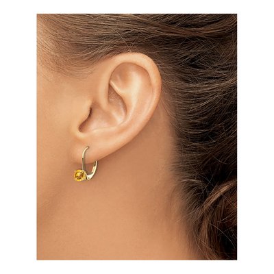 14K Yellow Gold Citrine Round Leverback Earrings – view 3