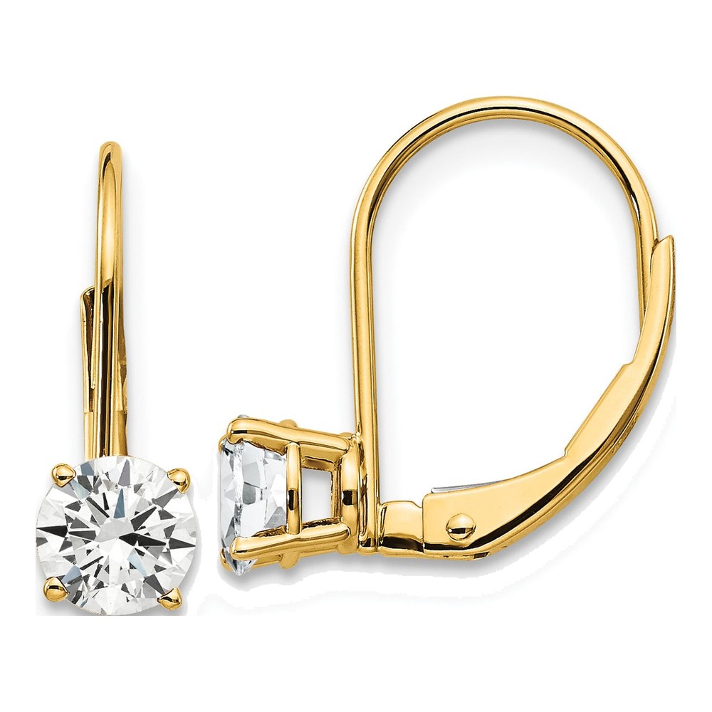 14K Yellow Gold Round CZ Leverback Earrings