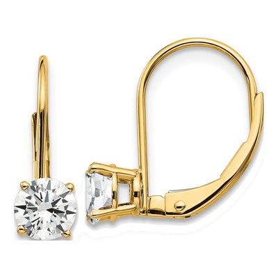 14K Yellow Gold CZ Round Leverback Earrings