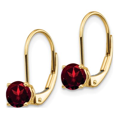 14K Yellow Gold Garnet Round Leverback Earrings – view 3