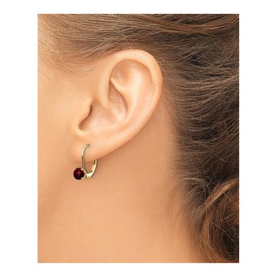 14K Yellow Gold Garnet Round Leverback Earrings – view 4