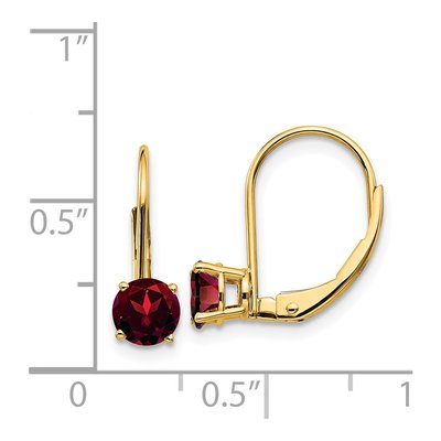 14K Yellow Gold Garnet Round Leverback Earrings – view 5