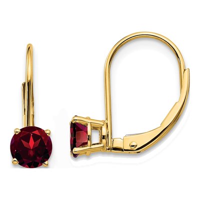 14K Yellow Gold Garnet Round Leverback Earrings