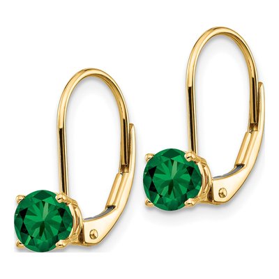 14K Yellow Gold Lab-Created Helenite Round Mount St Helens Leverback Earrings – view 2