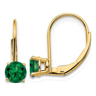 14K Yellow Gold Lab-Created Helenite Round Mount St Helens Leverback Earrings