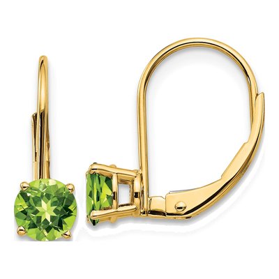 14K Yellow Gold Peridot Round Leverback Earrings