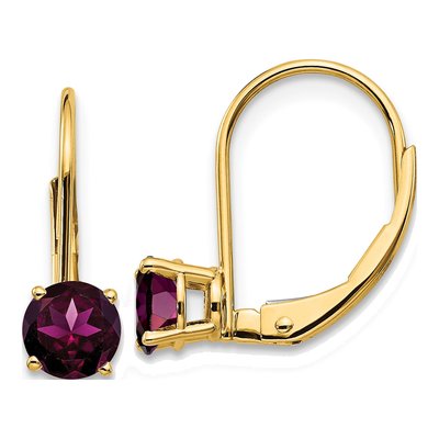 14K Yellow Gold Rhodolite Garnet Leverback Earrings
