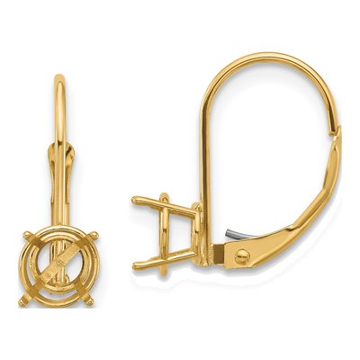 14K Yellow Gold Round Leverback Mounts Earring Mounting