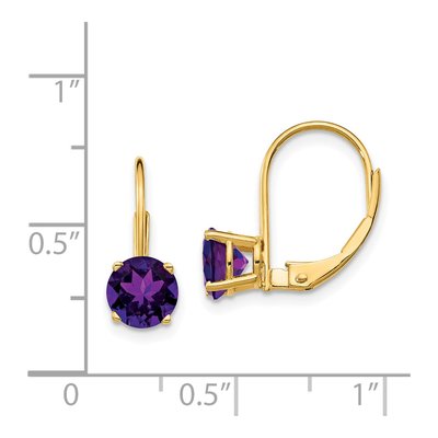 14K Yellow Gold Amethyst Round Leverback Earrings – view 4
