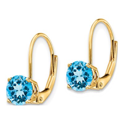 14K Yellow Gold Swiss Blue Topaz Round Leverback Earrings – view 3