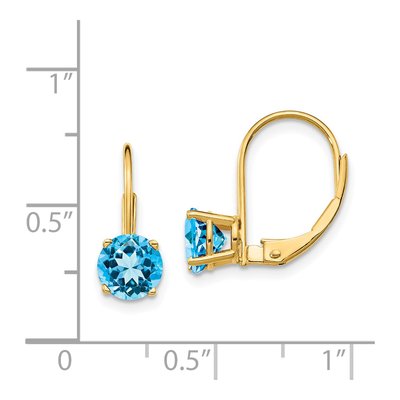 14K Yellow Gold Swiss Blue Topaz Round Leverback Earrings – view 5