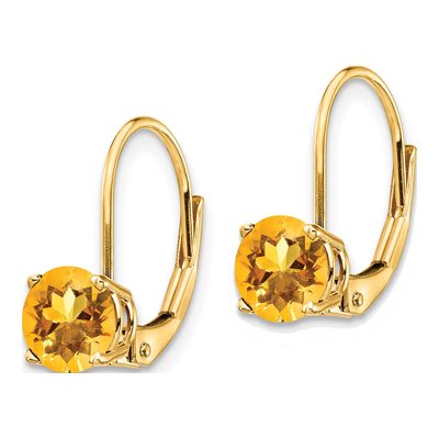 14K Yellow Gold Citrine Round Leverback Earrings – view 3