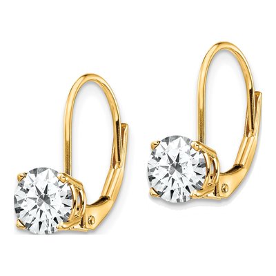 14K Yellow Gold CZ Round Leverback Earrings – view 3
