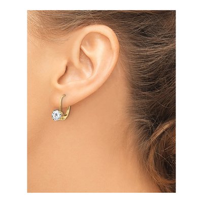 14K Yellow Gold CZ Round Leverback Earrings – view 4